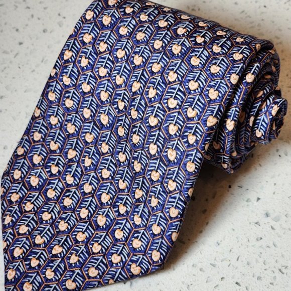 Hermes Other - Hermes Paris Vintage Honeycomb w/ Hearts Blue Tie - 7585